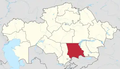 Map of Kazakhstan, location of Jambyl Province highlighted