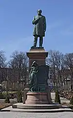 Johan Ludvig Runeberg, with the Finnish national anthem Vårt land by him inscribed at the bottom