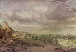 Brighton beach with the Chain Pier in the background.  By John Constable c.1824