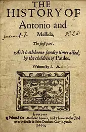 Title page of The History of Antonio and Mellida (1602)