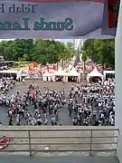 Supporters of Jokowi outside GBK.