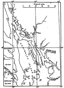 Map of principal mines, marked by an "x", in the Juneau Gold Belt