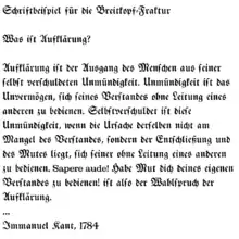 An excerpt from Immanuel Kant's What is Enlightenment? as a sample of the font Breitkopf Fraktur