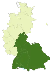 Map of Germany:Position of the Oberliga Süd highlighted