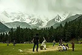 Locals playing tape ball cricket near Nanga Parbat, Pakistan