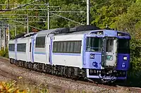 KiHa 183 series 4-car DMU in blue-and-white livery, September 2021