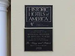 Historic Hotels of America plaque and National Register of Historic Places plaque