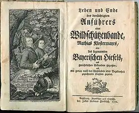 A frontispiece and title page of Matthias Klostermayr's biography (1772)