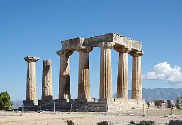 Ancient Greek columns of the Temple of Apollo, Corinth, Greece, c.540 BC