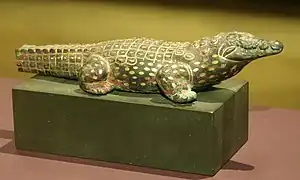 Statue of the crocodile god Sobek in fully animal form, possibly a cult image from a temple. Nineteenth or twentieth century BC.