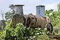 A decommissioned and abandoned round-topped boiler in Kuala Balai.