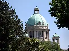 The dome, framed by trees