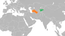 Map indicating locations of Kyrgyzstan and Turkmenistan