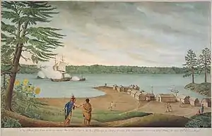 A View of Fort La Galette, Indian Castle, and Taking a French Ship of War on the River St. Lawrence, by Four Boats of One Gun Each of the Royal Artillery Commanded by Captain Streachy, one boat commanded by Thomas Davies (1760)