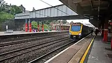 A Northern multiple unit stopping at Lancaster railway station.