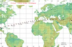 Predicted path of the occultation of Betelgeuse by (319) Leona on 12 December 2023, using the SOLEX software