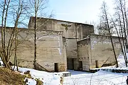 Upper Lesniewo sluice. The location where the emblem of the Third Reich used to be visible at the top.