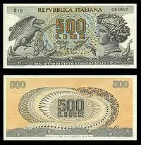 500 lire – obverse and reverse – printed in 1966