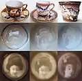 20th-century Japanese cups, with lithophane faces of geishas