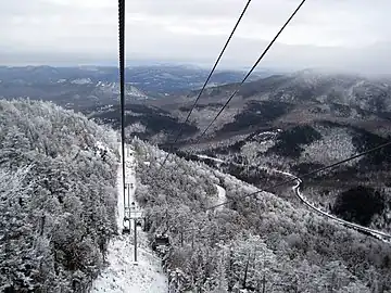 View from the Cloudsplitter Gondola on the way to the summit of Little Whiteface