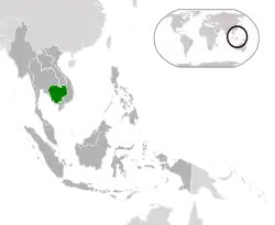 Location of Cambodia in Southeast Asia.