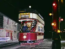 Night scene with early London tramcar.