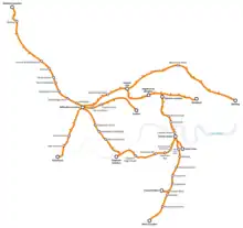 The London Overground network; East Brixton is between Denmark Hill and Clapham High St