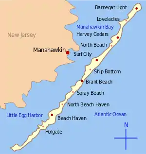 Map showing Manahawkin Bay