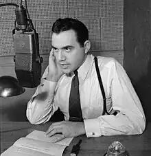 Ronny Jaques: Commentator Lorne Greene broadcasting over the C.B.C. national network. 1942