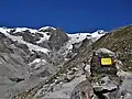 The sources of the Lys at the Lys glacier in the Monte Rosa mountain massif, below the Vincent Pyramid and close to the giant Lyskamm (4.533 m)