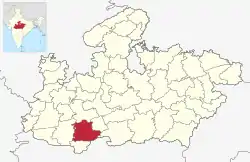 Location of Khandwa district in Madhya Pradesh