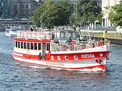 Union Berlin boat on the river Spree