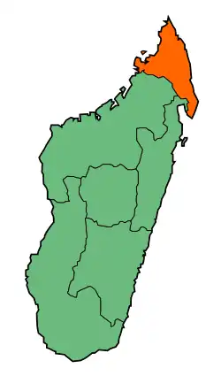 Map of Madagascar with Antsiranana highlighted