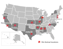 A map of Made In China (2009 film) showings' locations in the USA.