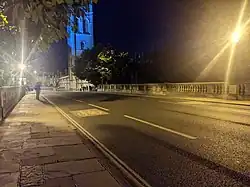 View of Magdalen College from the bridge at night.