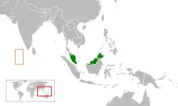 Map indicating locations of Malaysia and Maldives