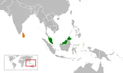 Map indicating locations of Malaysia and Sri Lanka