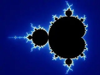 An complex black shape on a blue background.