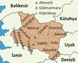 Map showing Yunusemre District in Manisa Province