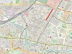 Tadeusza Kościuszki street highlighted on a map