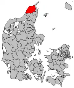 Hjørring [in red] is north of Aalborg, off Denmark's Jutland peninsula.