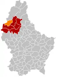 Map of Luxembourg with Winseler highlighted in orange, and the canton in dark red