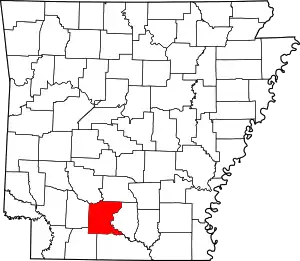 Map of Arkansas highlighting Ouachita County