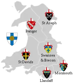 Map of the dioceses in the Church in Wales