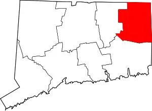 Map of Connecticut highlighting Windham County