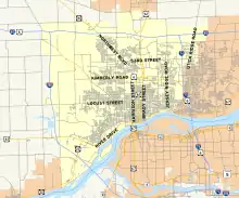 A map with thousands of streets and major ones highlighted by name