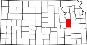 Map of Kansas highlighting Lyon County