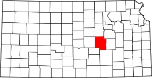 Map of Kansas highlighting Marion County