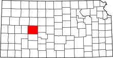 Map of Kansas highlighting Ness County