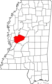 Map of Mississippi highlighting Yazoo County